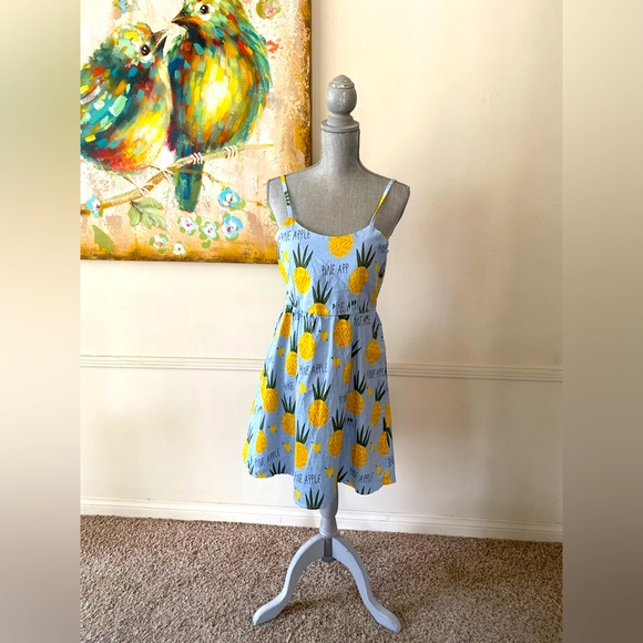 SHEIN 🍍PINEAPPLE🍍 PRINT STRETCHY FABRIC SUMMER DRESS SIZE 0XL (12) 🌟EUC🌟 - Picture 2 of 12